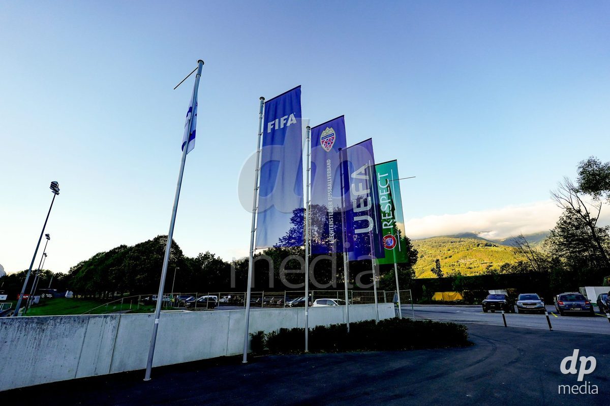 SCHAAN, LIECHTENSTEIN - OCTOBER 12: Flags during the UEFA European Under-17 Qualifier match between Israel and Switzerland at LFV Campus Rheinwiese on October 12, 2026 in Schaan, Liechtenstein.