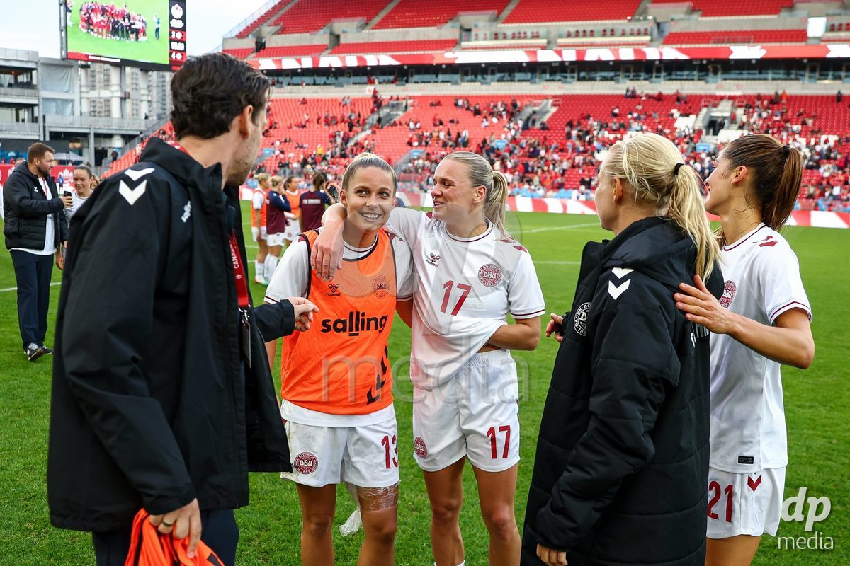 TORONTO, CANADA - OCTOBER 12: Players of Denmark celebrate the victory during the International Friendly match between Canada and Denmark at BMO Field on October 12, 2026 in Toronto, Canada.