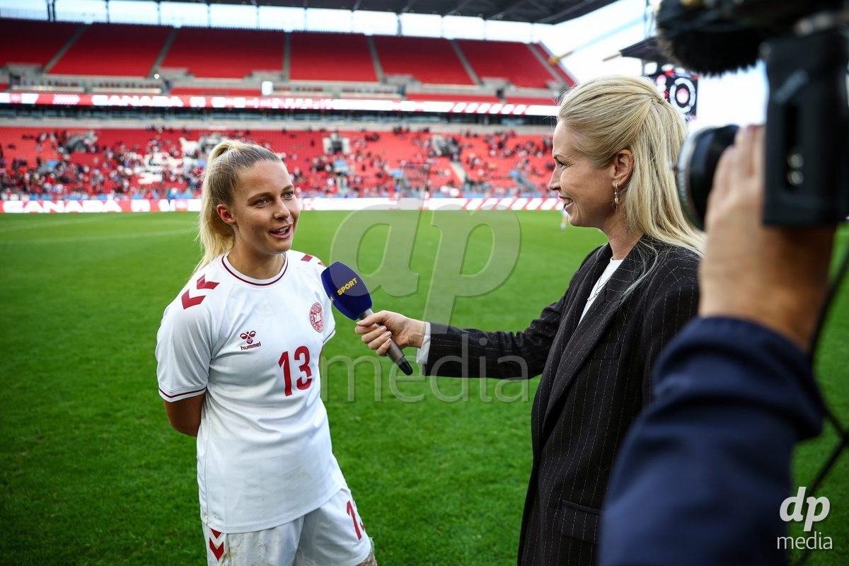 TORONTO, CANADA - OCTOBER 12: Olivia Holdt of Denmark in an interview during the International Friendly match between Canada and Denmark at BMO Field on October 12, 2026 in Toronto, Canada.