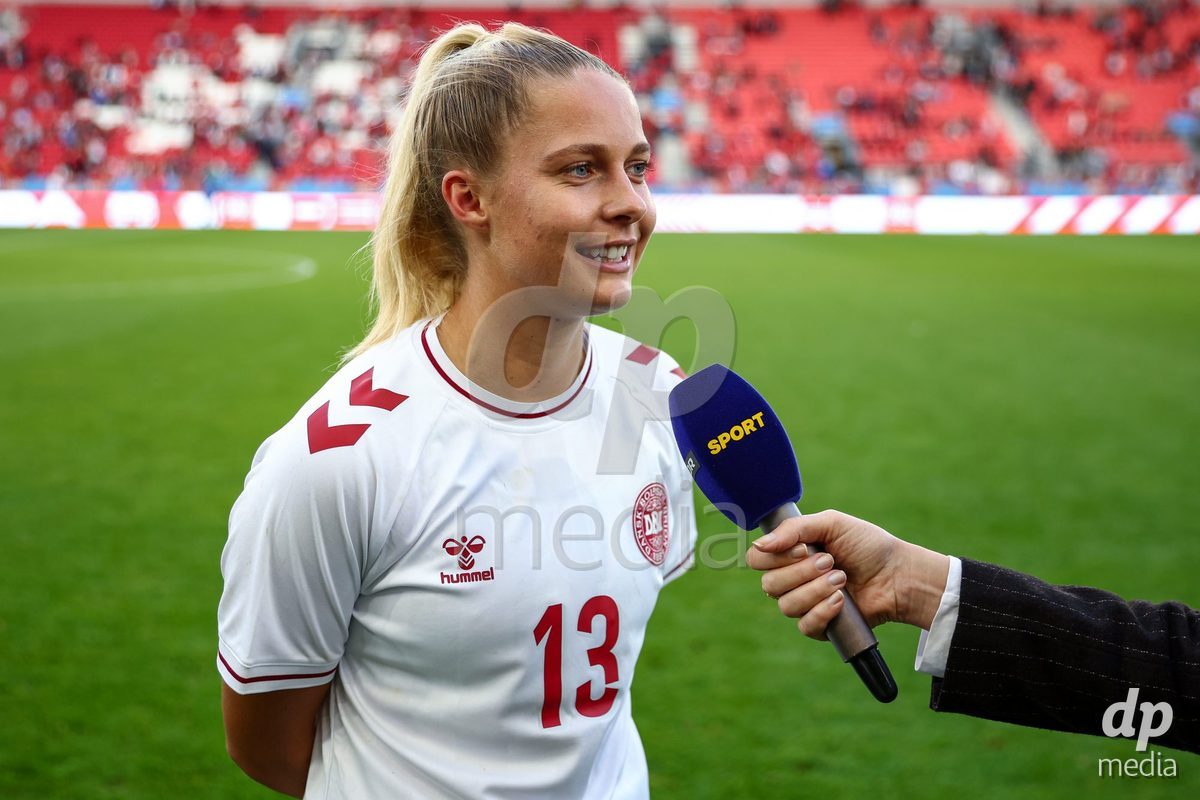 TORONTO, CANADA - OCTOBER 12: Olivia Holdt of Denmark in an interview during the International Friendly match between Canada and Denmark at BMO Field on October 12, 2026 in Toronto, Canada.