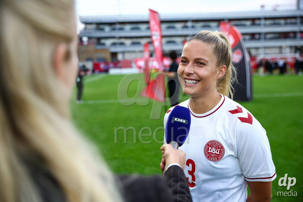 TORONTO, CANADA - OCTOBER 12: Olivia Holdt of Denmark in an interview during the International Friendly match between Canada and Denmark at BMO Field on October 12, 2026 in Toronto, Canada.