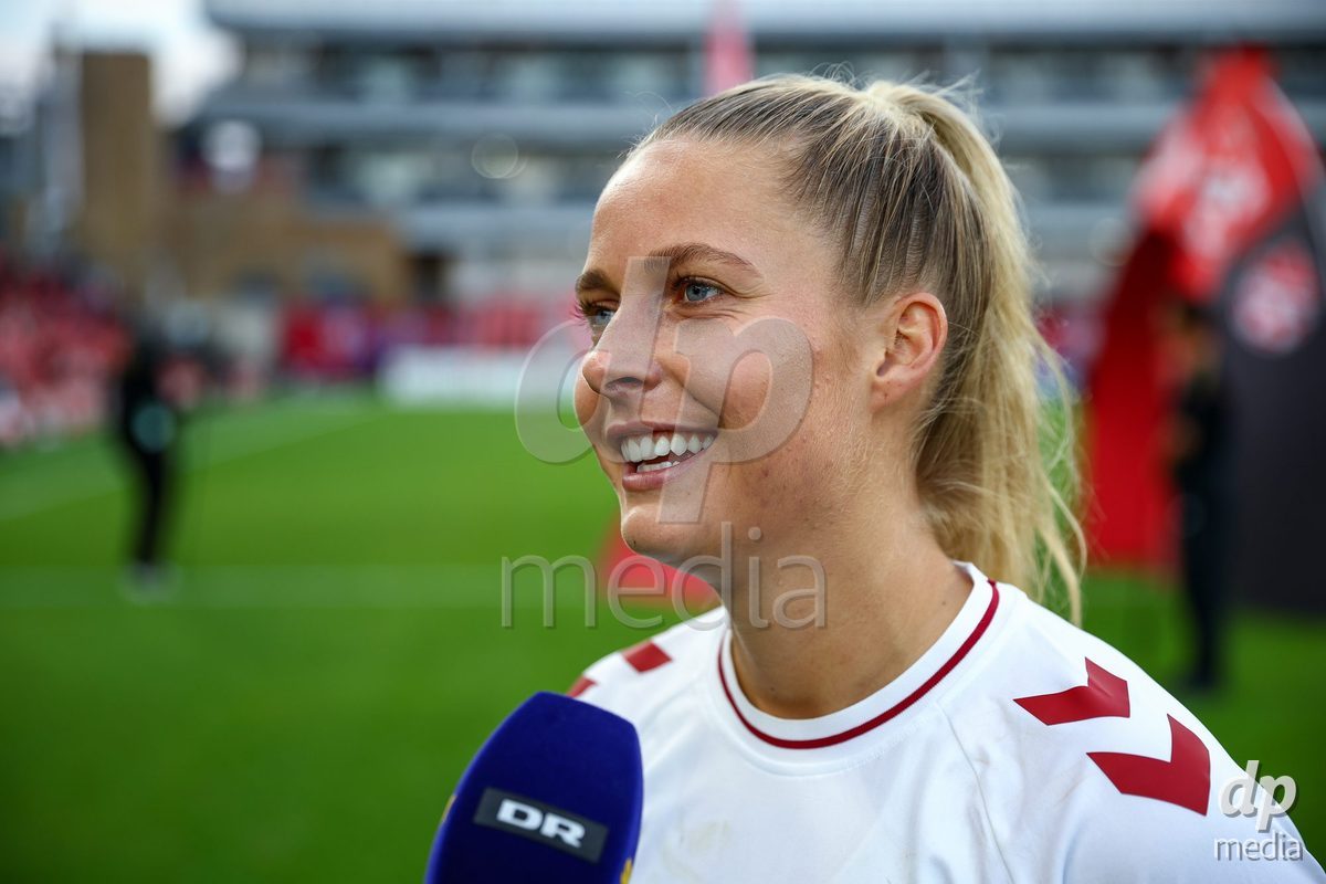 TORONTO, CANADA - OCTOBER 12: Olivia Holdt of Denmark in an interview during the International Friendly match between Canada and Denmark at BMO Field on October 12, 2026 in Toronto, Canada.