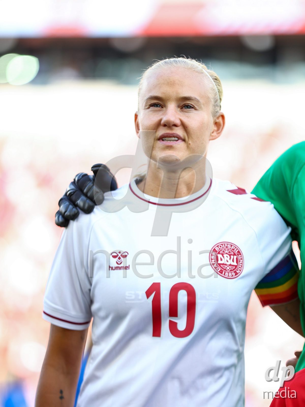 TORONTO, CANADA - OCTOBER 12: Pernille Harder of Denmark during the national anthem prior to the International Friendly match between Canada and Denmark at BMO Field on October 12, 2026 in Toronto, Canada.