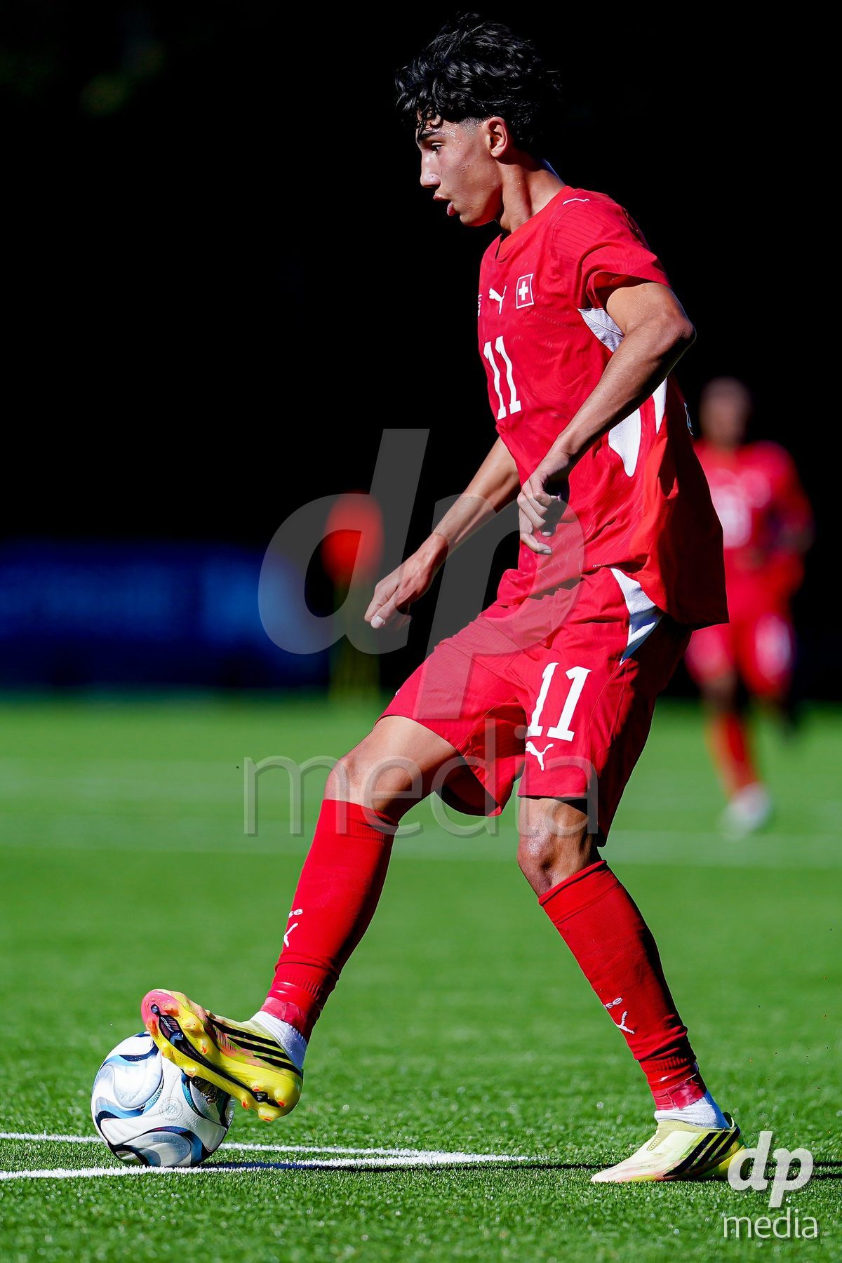SCHAAN, LIECHTENSTEIN - OCTOBER 12: Kaan Arslan of Switzerland controls the ball during the UEFA European Under-17 Qualifier match between Israel and Switzerland at LFV Campus Rheinwiese on October 12, 2026 in Schaan, Liechtenstein.