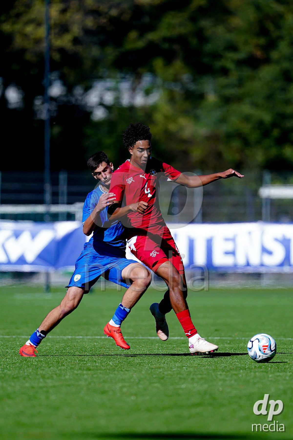 SCHAAN, LIECHTENSTEIN - OCTOBER 12: Ifeanyichukwu Gabriel Onwuzulike of Switzerland battles for the ball during the UEFA European Under-17 Qualifier match between Israel and Switzerland at LFV Campus Rheinwiese on October 12, 2026 in Schaan, Liechtenstein.