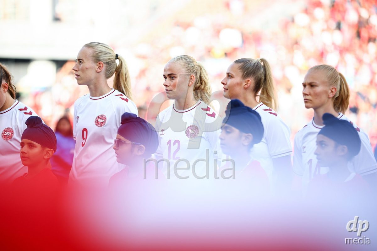 TORONTO, CANADA - OCTOBER 12: Players of Denmark during the national anthem prior to the International Friendly match between Canada and Denmark at BMO Field on October 12, 2026 in Toronto, Canada.