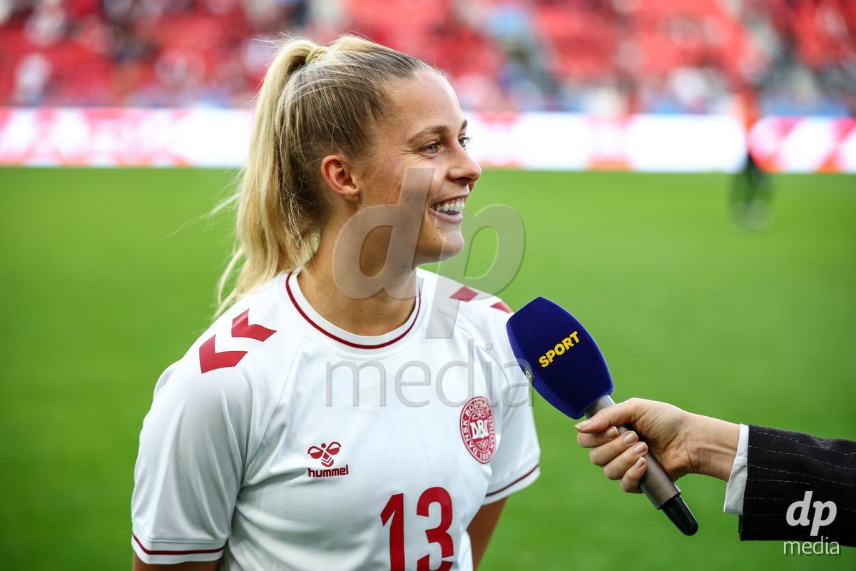 TORONTO, CANADA - OCTOBER 12: Olivia Holdt of Denmark during an intervew after the International Friendly match between Canada and Denmark at BMO Field on October 12, 2026 in Toronto, Canada.