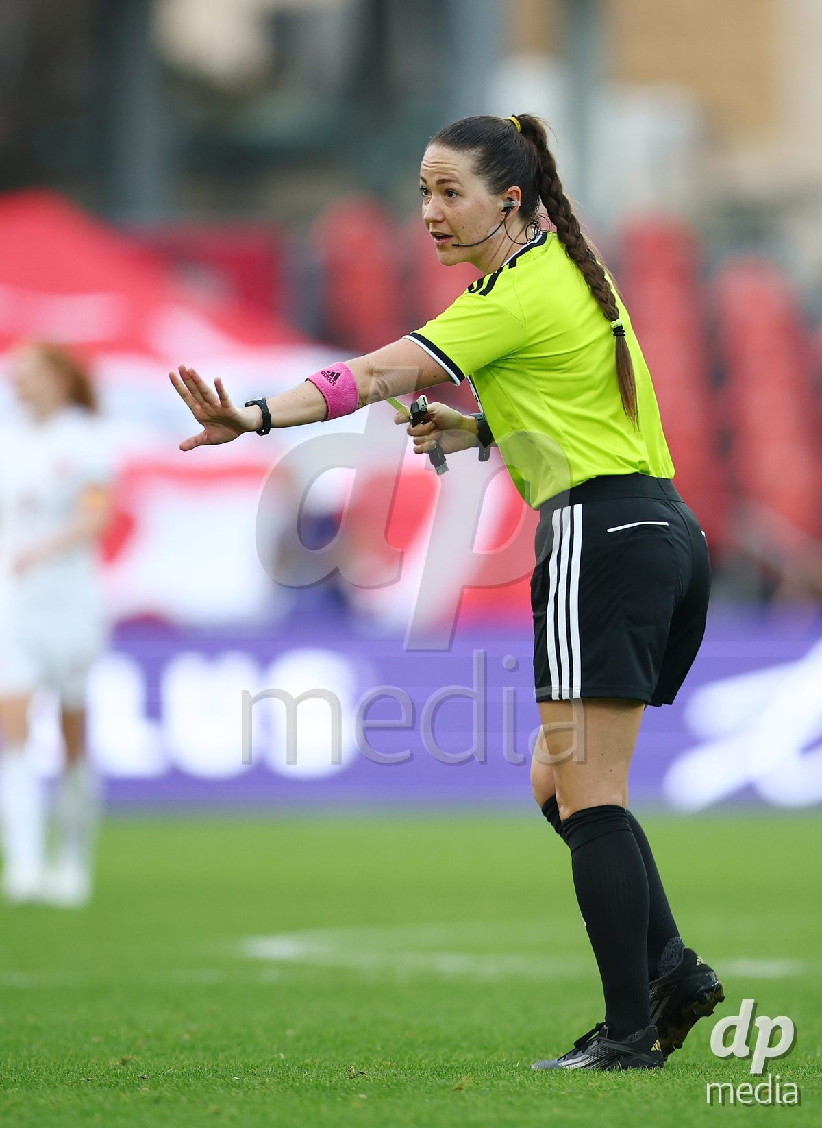 TORONTO, CANADA - OCTOBER 12: Referee Saphire Stockman during the International Friendly match against Canada at BMO Field on October 12, 2026 in Toronto, Canada.