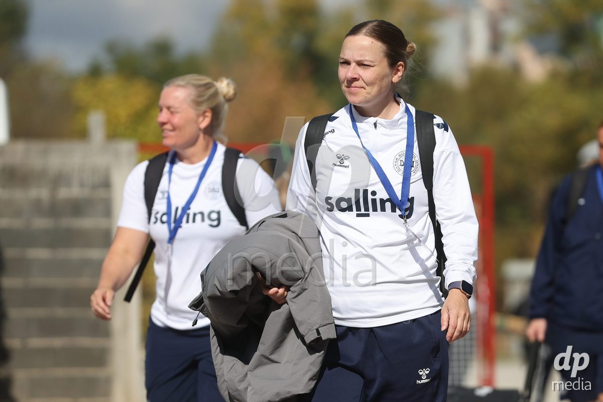 KAKANJ, BOSNIA AND HERZEGOVINA - OCTOBER 13: Head Coach of Denmark Kristine Pedersen arrives at the stadium before the UEFA Womens European Under-19 Qualifier match between Denmark and Switzerland at Mladost Stadium on October 13, 2026 in Kakanj, Bosnia and Herzegovina. Photo: Armin Durgut/Pixsell/DP Media