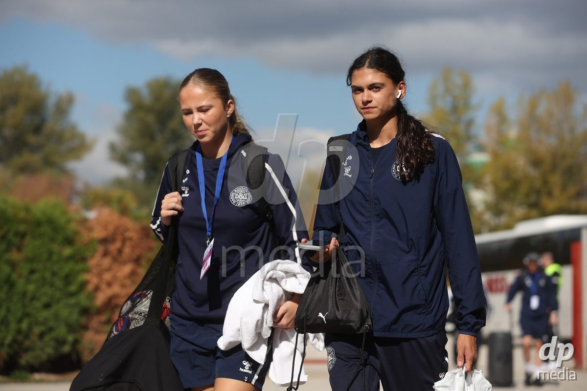 KAKANJ, BOSNIA AND HERZEGOVINA - OCTOBER 13: Caroline Ahle of Denmark and Mila Bischoff of Denmark arrives at the stadium before the UEFA Womens European Under-19 Qualifier match between Denmark and Switzerland at Mladost Stadium on October 13, 2026 in Kakanj, Bosnia and Herzegovina. Photo: Armin Durgut/Pixsell/DP Media