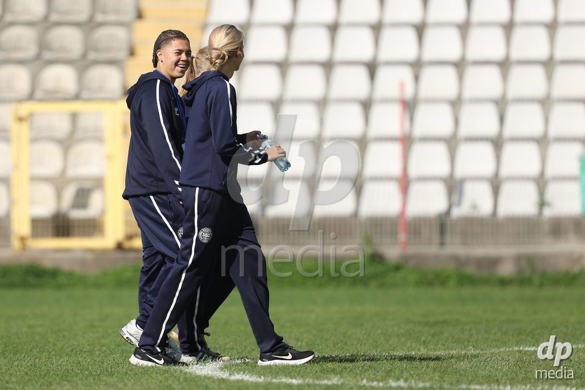 KAKANJ, BOSNIA AND HERZEGOVINA - OCTOBER 13: Thea Petersen of Denmark inspects the pitch prior to the UEFA Womens European Under-19 Qualifier match between Denmark and Switzerland at Mladost Stadium on October 13, 2026 in Kakanj, Bosnia and Herzegovina. Photo: Armin Durgut/Pixsell/DP Media