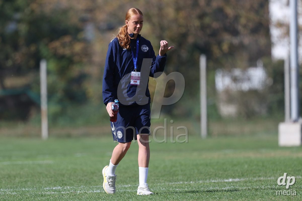 KAKANJ, BOSNIA AND HERZEGOVINA - OCTOBER 13: Andrea Jeppesen of Denmark warms up prior to the UEFA Womens European Under-19 Qualifier match between Denmark and Switzerland at Mladost Stadium on October 13, 2026 in Kakanj, Bosnia and Herzegovina. Photo: Armin Durgut/Pixsell/DP Media