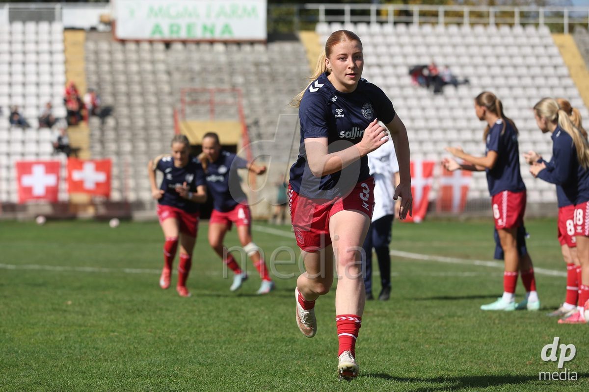KAKANJ, BOSNIA AND HERZEGOVINA - OCTOBER 13: Asta Kynde of Denmark warms up prior to the UEFA Womens European Under-19 Qualifier match between Denmark and Switzerland at Mladost Stadium on October 13, 2026 in Kakanj, Bosnia and Herzegovina. Photo: Armin Durgut/Pixsell/DP Media