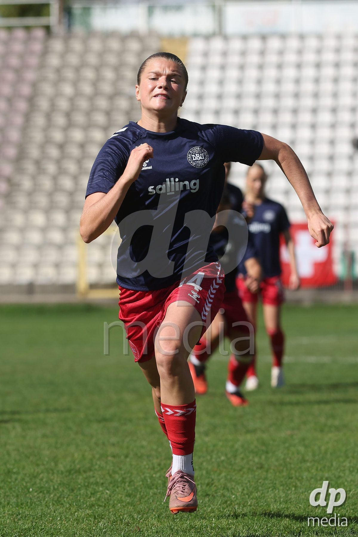 KAKANJ, BOSNIA AND HERZEGOVINA - OCTOBER 13: Nicoline Jorgensen Klintskov of Denmark warms up prior to the UEFA Womens European Under-19 Qualifier match between Denmark and Switzerland at Mladost Stadium on October 13, 2026 in Kakanj, Bosnia and Herzegovina. Photo: Armin Durgut/Pixsell/DP Media