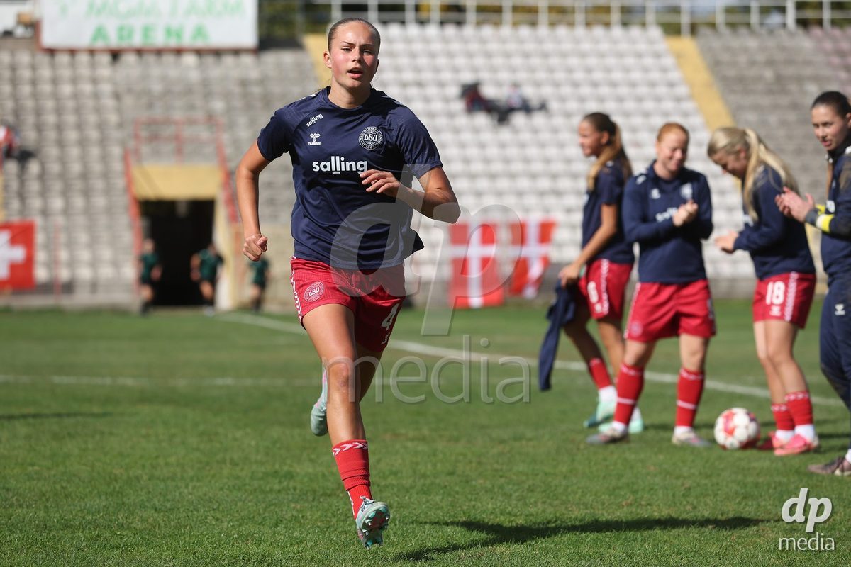 KAKANJ, BOSNIA AND HERZEGOVINA - OCTOBER 13: Sarah Lindorff Vinther of Denmark warms up prior to the UEFA Womens European Under-19 Qualifier match between Denmark and Switzerland at Mladost Stadium on October 13, 2026 in Kakanj, Bosnia and Herzegovina. Photo: Armin Durgut/Pixsell/DP Media