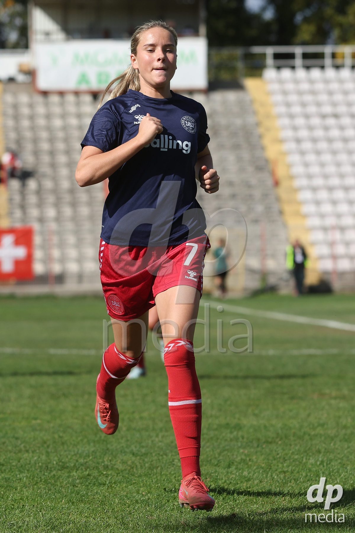 KAKANJ, BOSNIA AND HERZEGOVINA - OCTOBER 13: Nellie Mulvad Gejel of Denmark warms up prior to the UEFA Womens European Under-19 Qualifier match between Denmark and Switzerland at Mladost Stadium on October 13, 2026 in Kakanj, Bosnia and Herzegovina. Photo: Armin Durgut/Pixsell/DP Media