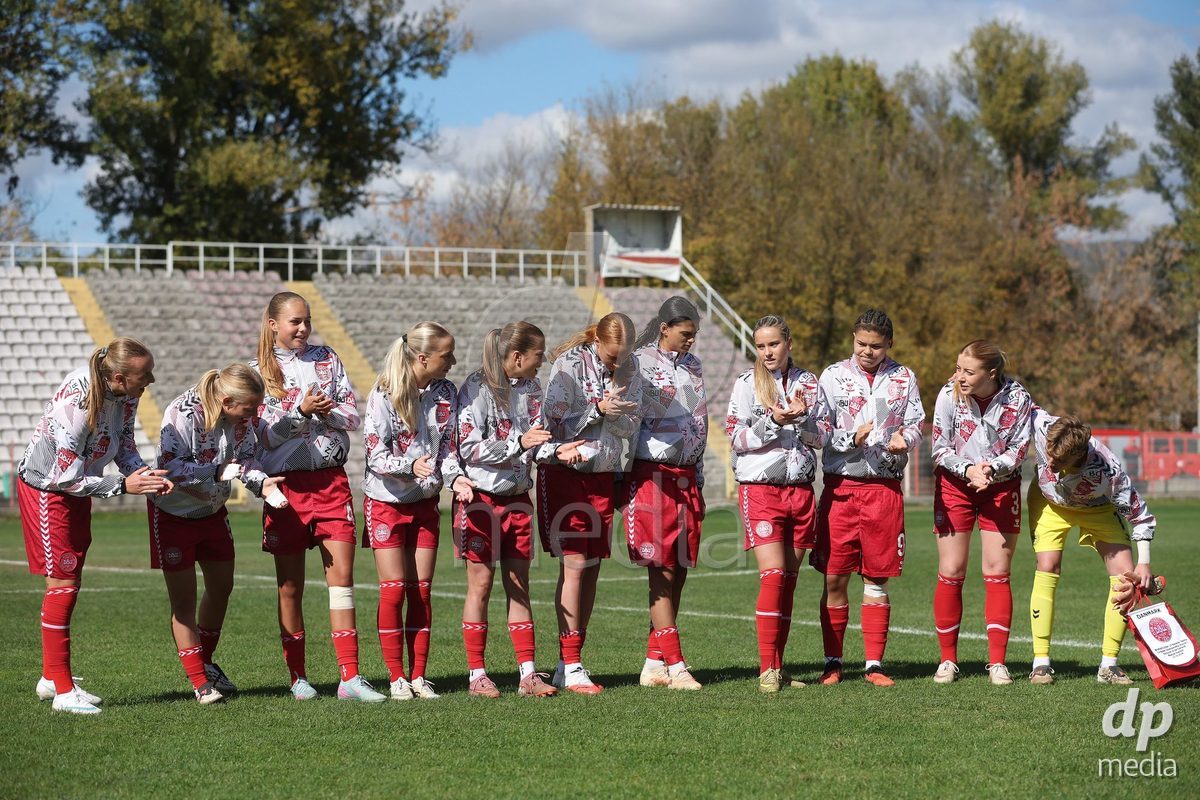 KAKANJ, BOSNIA AND HERZEGOVINA - OCTOBER 13: Players of Denmark during the UEFA Womens European Under-19 Qualifier match between Denmark and Switzerland at Mladost Stadium on October 13, 2026 in Kakanj, Bosnia and Herzegovina. Photo: Armin Durgut/Pixsell/DP Media