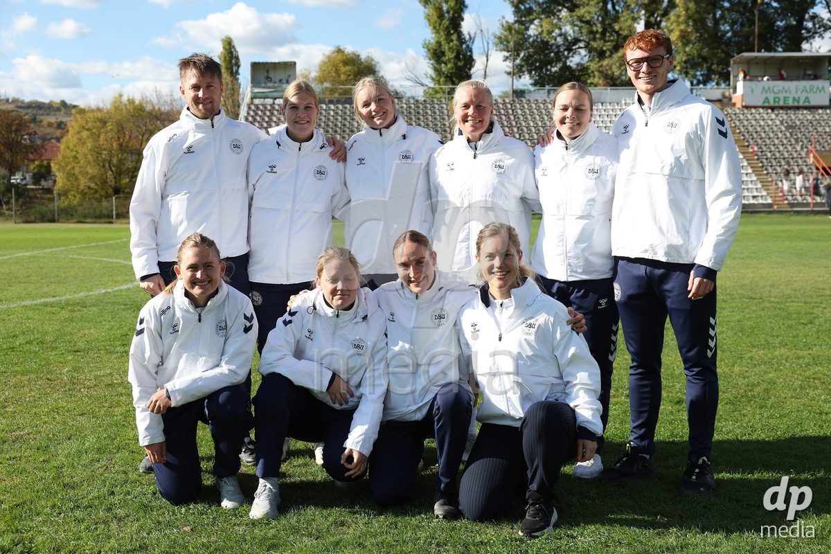 KAKANJ, BOSNIA AND HERZEGOVINA - OCTOBER 13: Staff of Denmark pose for a photo after the UEFA Womens European Under-19 Qualifier match between Denmark and Switzerland at Mladost Stadium on October 13, 2026 in Kakanj, Bosnia and Herzegovina. Photo: Armin Durgut/Pixsell/DP Media
