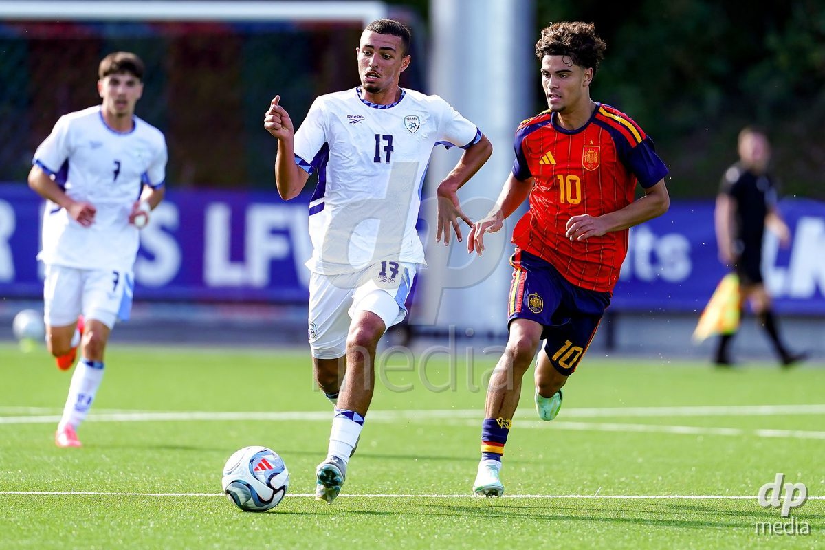 SCHAAN, LIECHTENSTEIN - OCTOBER 15: Liraz Michaeal Yonatanov of Israel controls the ball during the UEFA European Under-17 Qualifier match between Spain and Israel at LFV Campus Rheinwiese on October 15, 2026 in Schaan, Liechtenstein.