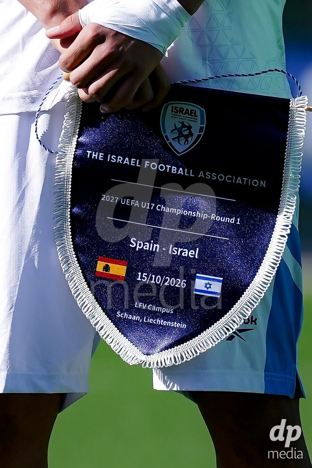 SCHAAN, LIECHTENSTEIN - OCTOBER 15: Flag of Israel during the UEFA European Under-17 Qualifier match between Spain and Israel at LFV Campus Rheinwiese on October 15, 2026 in Schaan, Liechtenstein.