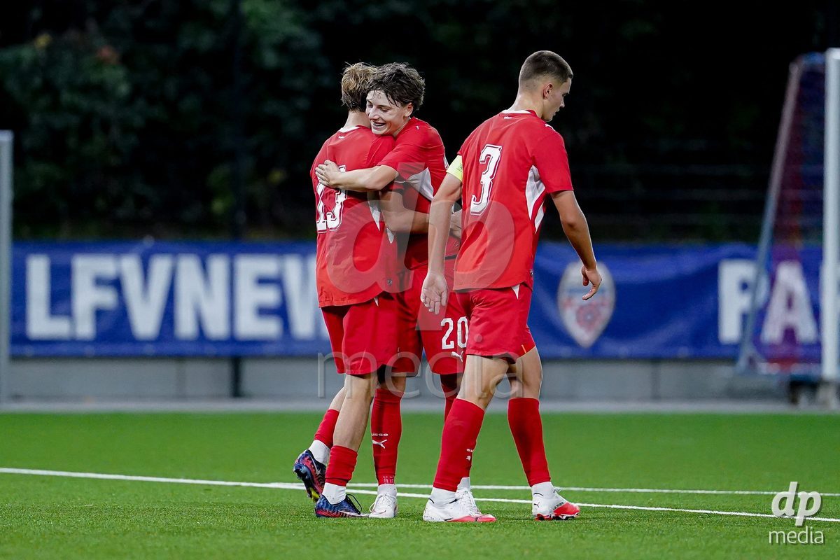 SCHAAN, LIECHTENSTEIN - OCTOBER 15: Players of Switzerland celebrating after scoring goal during the UEFA European Under-17 Qualifier match between Switzerland and Liechtenstein at LFV Campus Rheinwiese on October 15, 2026 in Schaan, Liechtenstein.