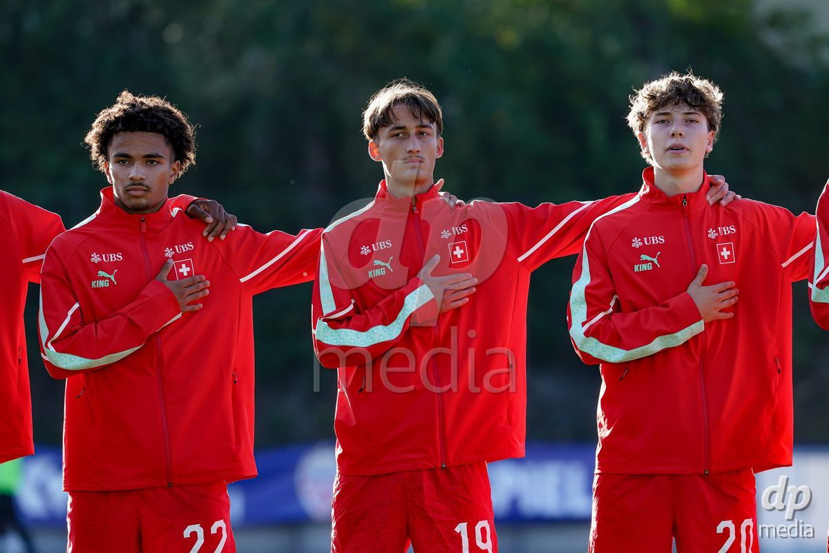 SCHAAN, LIECHTENSTEIN - OCTOBER 15: Players of Switzerland during the UEFA European Under-17 Qualifier match between Switzerland and Liechtenstein at LFV Campus Rheinwiese on October 15, 2026 in Schaan, Liechtenstein.