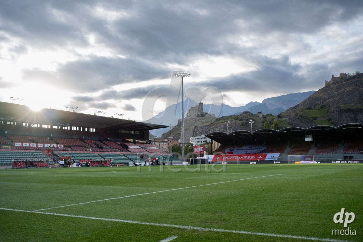 SION, SWITZERLAND, OCTOBER 13 : Stade de Tourbillon prior to the FIFA Women's World Cup 2027 Women's European Qualifiers Play-offs game between Switzerland and Israel at Stade de Tourbillon on October 13, 2026 in Sion, Switzerland.
