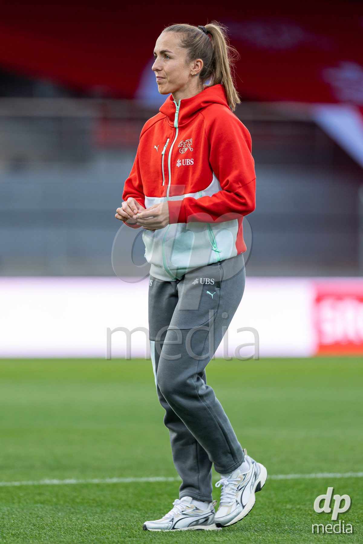 SION, SWITZERLAND, OCTOBER 13 : Lia Wälti of Switzerland prior to the FIFA Women's World Cup 2027 Women's European Qualifiers Play-offs game between Switzerland and Israel at Stade de Tourbillon on October 13, 2026 in Sion, Switzerland.