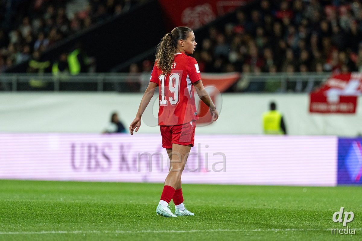 SION, SWITZERLAND, OCTOBER 13 : Iman Beney of Switzerland during the FIFA Women's World Cup 2027 Women's European Qualifiers Play-offs game between Switzerland and Israel at Stade de Tourbillon on October 13, 2026 in Sion, Switzerland.