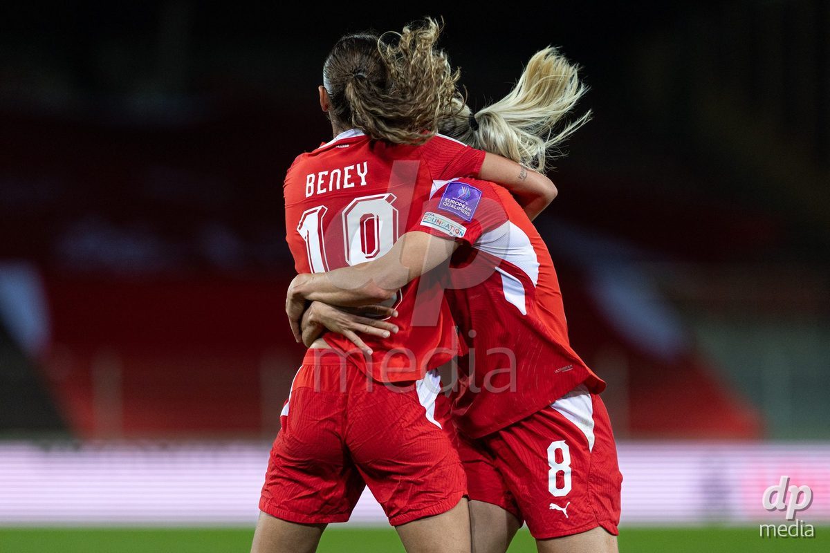 SION, SWITZERLAND, OCTOBER 13 : Iman Beney of Switzerland celebrates the goal (1-0) during the FIFA Women's World Cup 2027 Women's European Qualifiers Play-offs game between Switzerland and Israel at Stade de Tourbillon on October 13, 2026 in Sion, Switzerland.