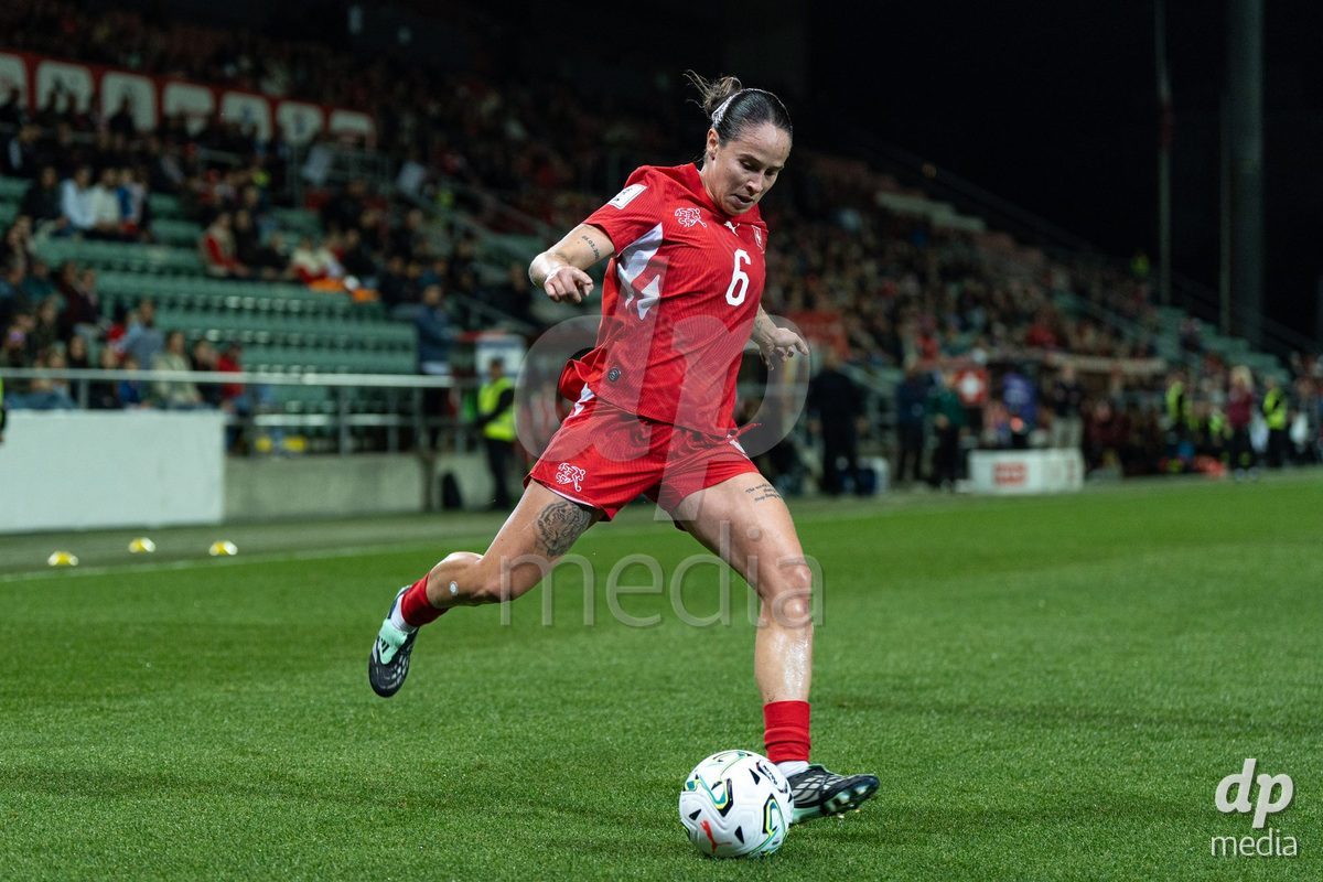 SION, SWITZERLAND, OCTOBER 13 : Géraldine Reuteler of Switzerland in action during the FIFA Women's World Cup 2027 Women's European Qualifiers Play-offs game between Switzerland and Israel at Stade de Tourbillon on October 13, 2026 in Sion, Switzerland.