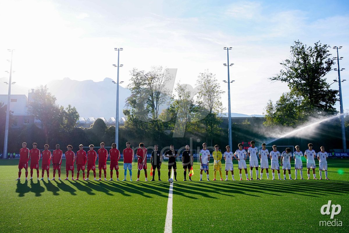 SCHAAN, LIECHTENSTEIN - OCTOBER 15: Players of Switzerland and Players of Liechtenstein during the UEFA European Under-17 Qualifier match between Switzerland and Liechtenstein at LFV Campus Rheinwiese on October 15, 2026 in Schaan, Liechtenstein.