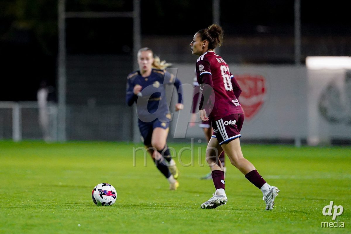 GENEVA, SWITZERLAND - OCTOBER 16: Elodie Nakkach of Servette FC Chenois Feminin controls the ball during the AXA Women's Super League match between Servette FC Chenois Feminin and FC Luzern at Stade de Trois-Chene on October 16, 2026 in Geneva, Switzerland.
