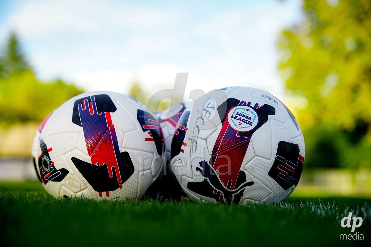GENEVA, SWITZERLAND - OCTOBER 16: AXA Womens Super League official match balls during the AXA Women's Super League match between Servette FC Chenois Feminin and FC Luzern at Stade de Trois-Chene on October 16, 2026 in Geneva, Switzerland.