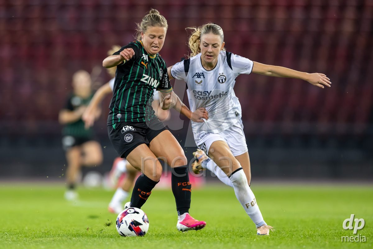 ZURICH, SWITZERLAND - OCTOBER 16: General view and action during the AXA Women's Super League match between FC Zurich and FC St. Gallen 1879 at Letzigrund on October 16, 2026 in Zurich, Switzerland.