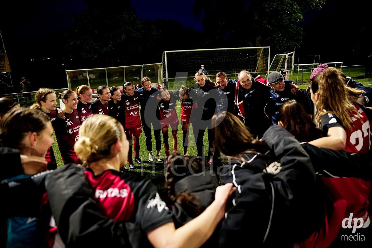 AARAU, SWITZERLAND - OCTOBER 17:  FC Aarau Frauen after winning the AXA Women's Super League match between FC Aarau Frauen and FC Basel 1893 at Sportanlage Schachen on October 17, 2026 in Aarau, Switzerland.