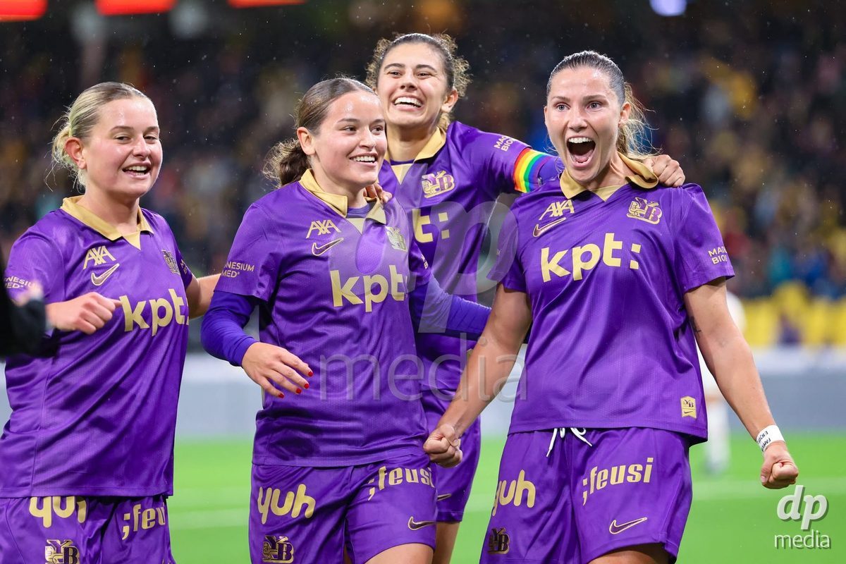 BERN, SWITZERLAND - OCTOBER 17: Maria Jimenez Gutierrez of BSC YB Frauen scores and celebrates with teammates the second team goal during the AXA Women's Super League match between BSC YB Frauen and GC Frauenfussball at Wankdorf Stadion on October 17, 2026 in Bern, Switzerland.