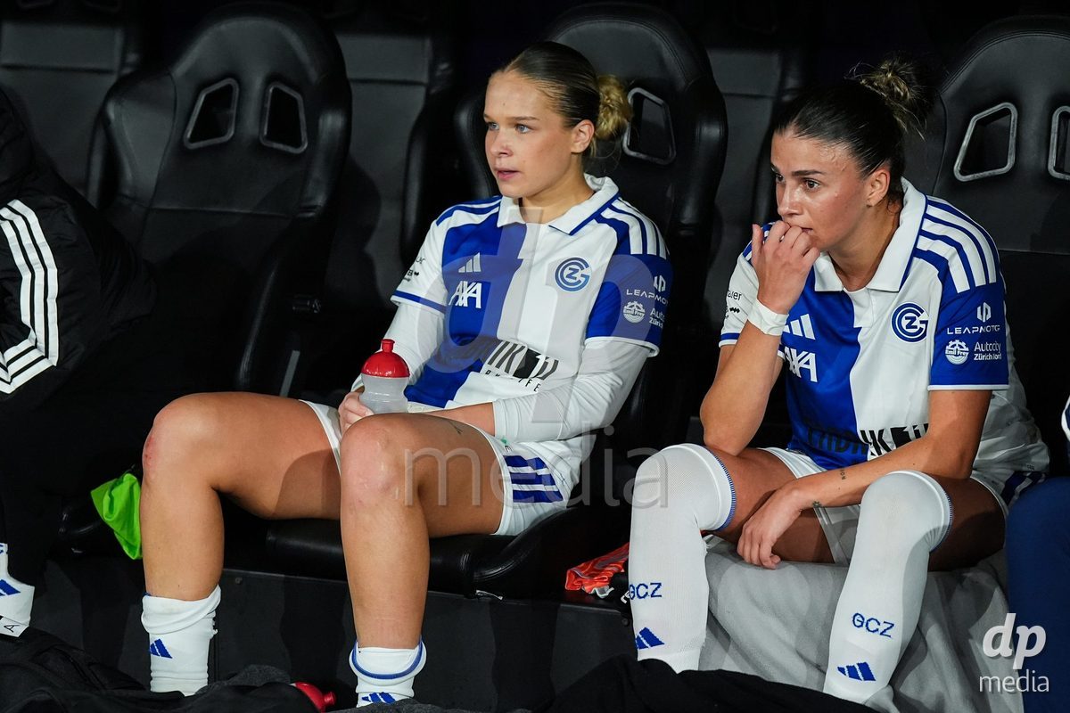 BERN, SWITZERLAND - OCTOBER 17: Ella Ljustina of Grasshopper Club Zurich and Viola Avduli of Grasshopper Club Zurich react dejected after the loss during the AXA Women's Super League match between BSC YB Frauen and GC Frauenfussball at Wankdorf Stadion on October 17, 2026 in Bern, Switzerland.