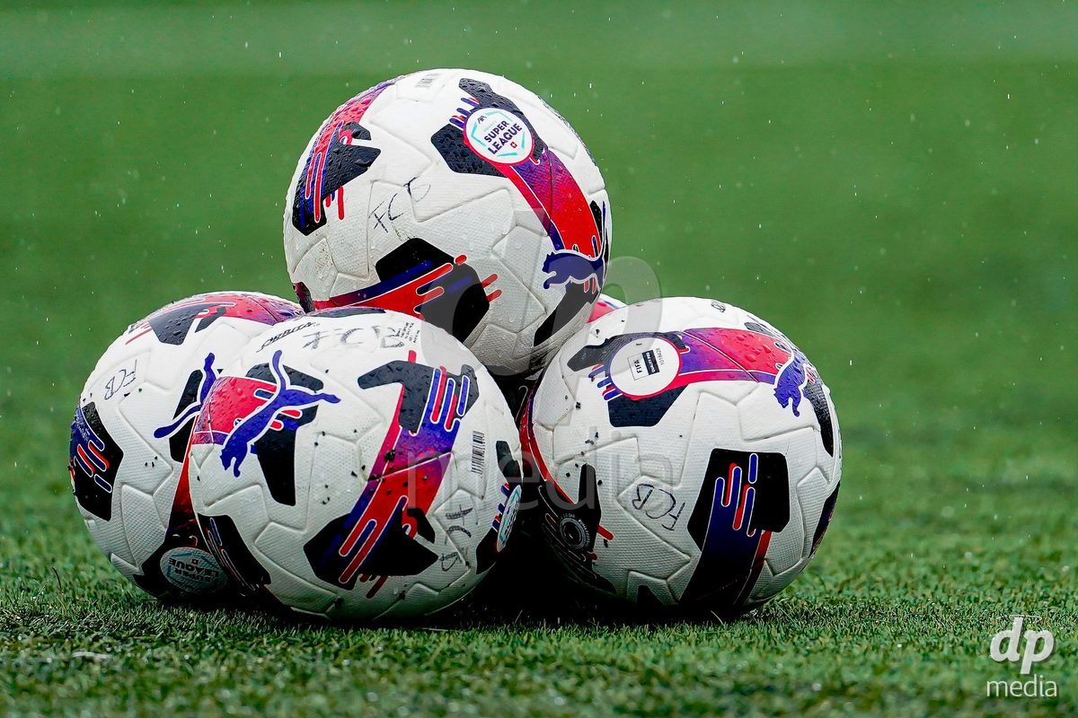 AARAU, SWITZERLAND - OCTOBER 17:AXA Women's Super League official match balls during the AXA Women's Super League match between FC Aarau Frauen and FC Basel 1893 at Sportanlage Schachen on October 17, 2026 in Aarau, Switzerland.