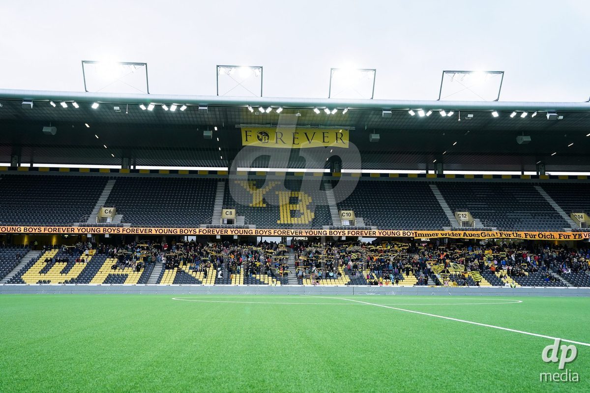 BERN, SWITZERLAND - OCTOBER 17: Fans of YB Frauen in the stands during the AXA Women's Super League match between BSC YB Frauen and GC Frauenfussball at Wankdorf Stadion on October 17, 2026 in Bern, Switzerland.