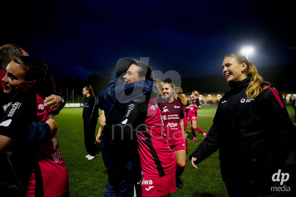 AARAU, SWITZERLAND - OCTOBER 17: FC Aarau Frauen after winning the AXA Women's Super League match between FC Aarau Frauen and FC Basel 1893 at Sportanlage Schachen on October 17, 2026 in Aarau, Switzerland.