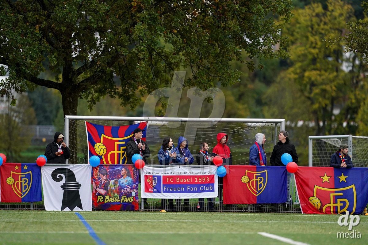 AARAU, SWITZERLAND - OCTOBER 17: Fans of FC Basel 1893 during the AXA Women's Super League match between FC Aarau Frauen and FC Basel 1893 at Sportanlage Schachen on October 17, 2026 in Aarau, Switzerland.