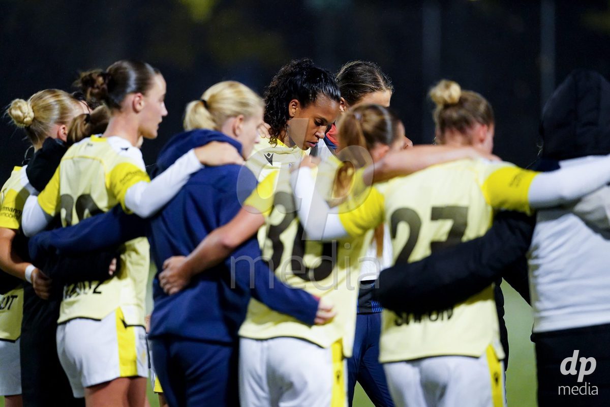 AARAU, SWITZERLAND - OCTOBER 17: Coumba Sow of FC Basel 1893 with team after losing the AXA Women's Super League match between FC Aarau Frauen and FC Basel 1893 at Sportanlage Schachen on October 17, 2026 in Aarau, Switzerland.