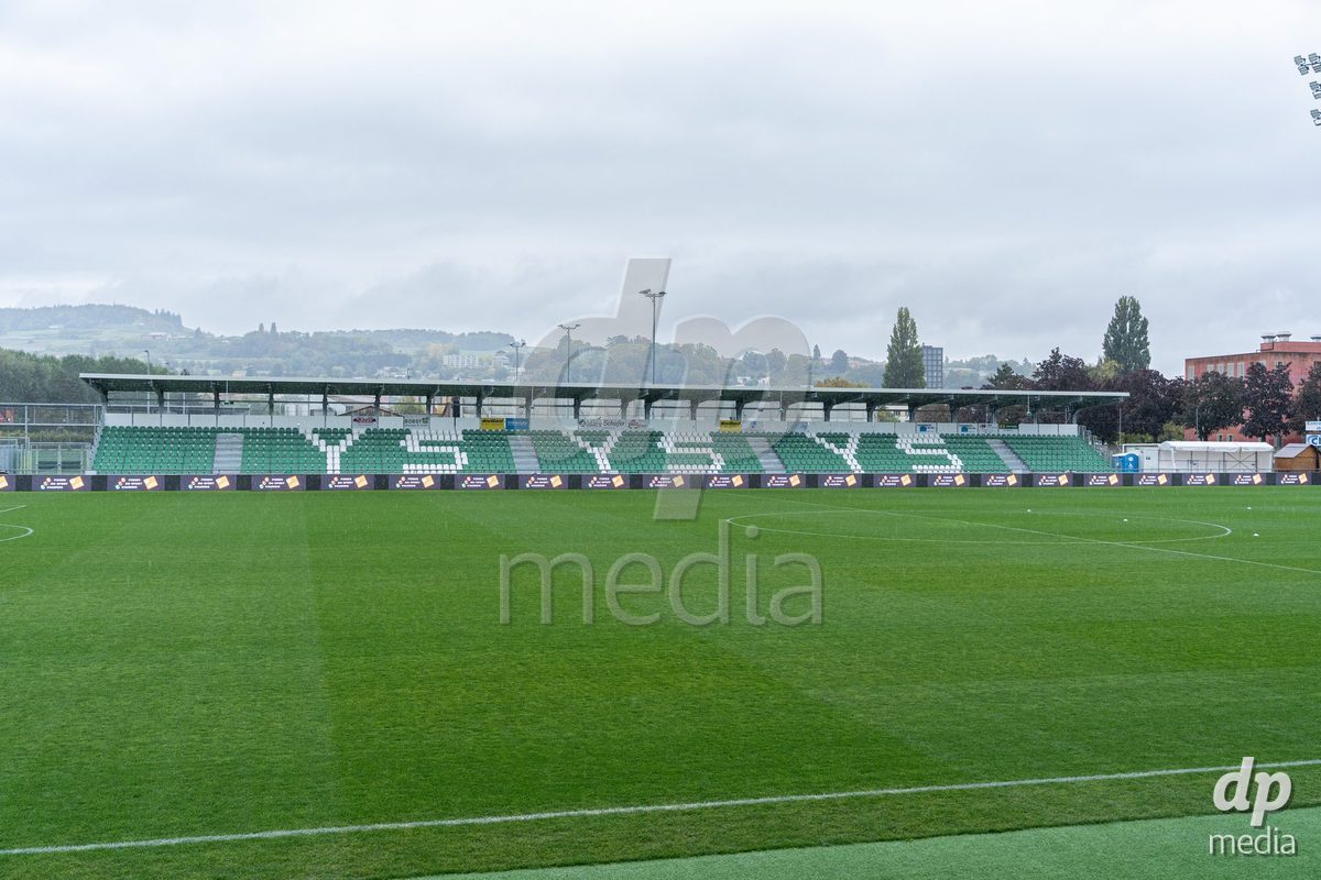 YVERDON-LES-BAINS, SWITZERLAND - OCTOBER 18: General view of Stade Municipal prior to the AXA Women's Super League match between FC Yverdon Women and FC Rapperswil-Jona at Stade Municipal on October 18, 2026 in Yverdon-les-Bains, Switzerland.