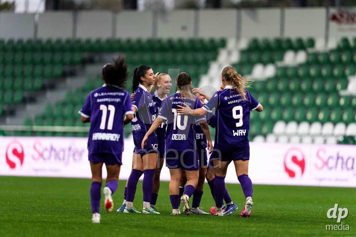YVERDON-LES-BAINS, SWITZERLAND - OCTOBER 18: FC Rapperswil-Jona players celebrating second goal to make the score 0-2 during the AXA Women's Super League match between FC Yverdon Women and FC Rapperswil-Jona at Stade Municipal on October 18, 2026 in Yverdon-les-Bains, Switzerland.