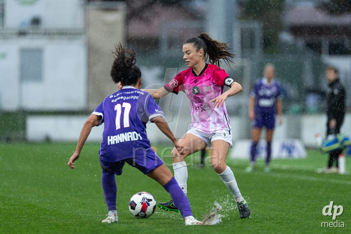 YVERDON-LES-BAINS, SWITZERLAND - OCTOBER 18: Chloé Marie Anne Le Franc of Yverdon Sport Women in action during the AXA Women's Super League match between FC Yverdon Women and FC Rapperswil-Jona at Stade Municipal on October 18, 2026 in Yverdon-les-Bains, Switzerland.