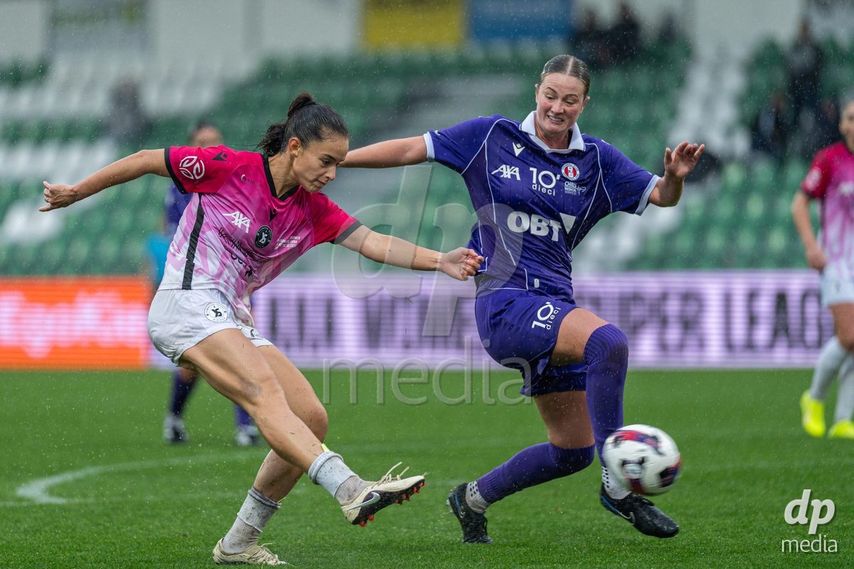 YVERDON-LES-BAINS, SWITZERLAND - OCTOBER 18: Ines Khiri of Yverdon Sport Women scores the goal (1-2) during the AXA Women's Super League match between FC Yverdon Women and FC Rapperswil-Jona at Stade Municipal on October 18, 2026 in Yverdon-les-Bains, Switzerland.