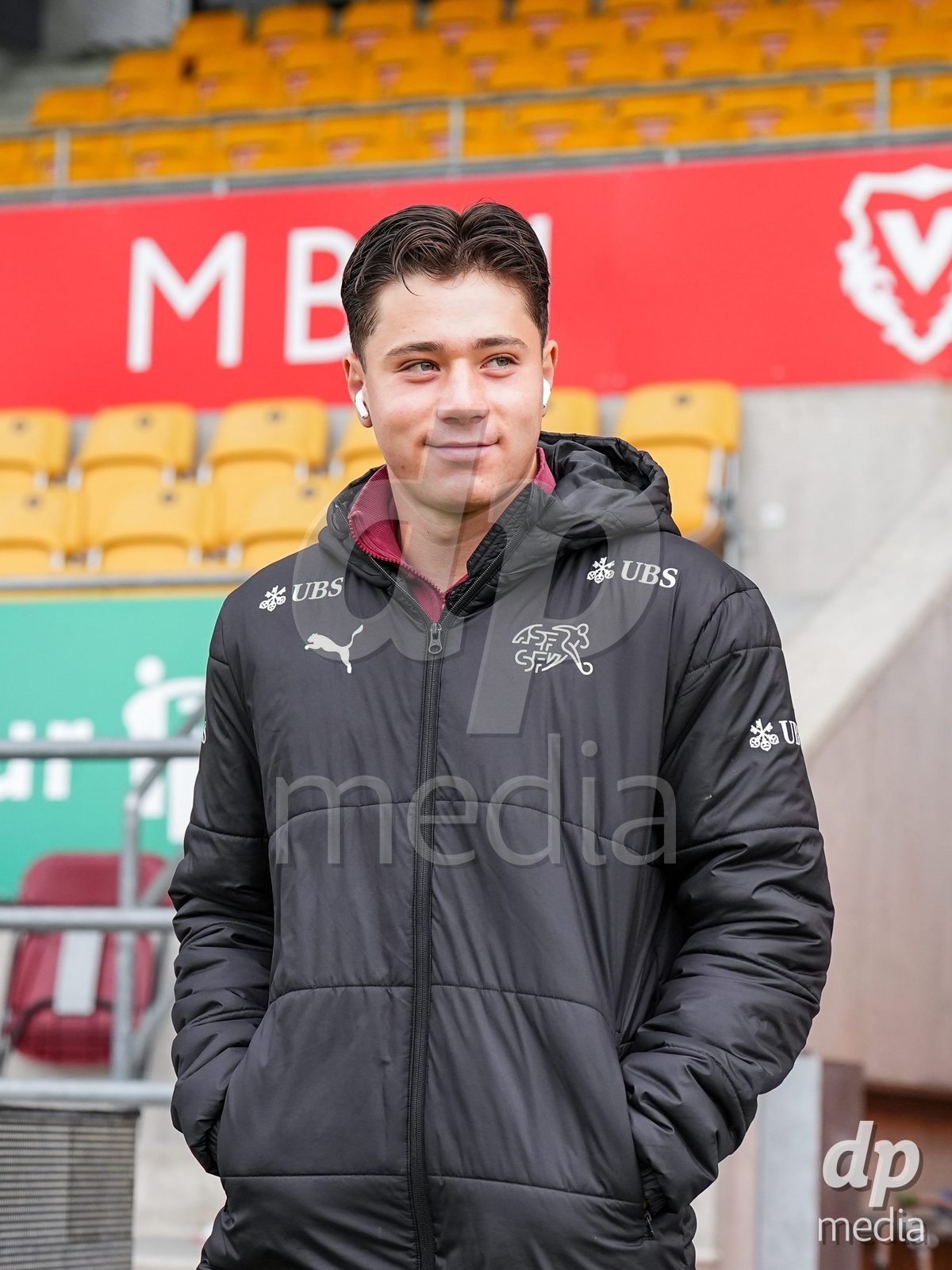 VADUZ, LIECHTENSTEIN - OCTOBER 18: Leandro Cottiati of Switzerland arrives prior tothe UEFA European Under-17 Qualifier match between Switzerland and Spain at Rheinpark Stadion on October 18, 2026 in Vaduz, Liechtenstein.