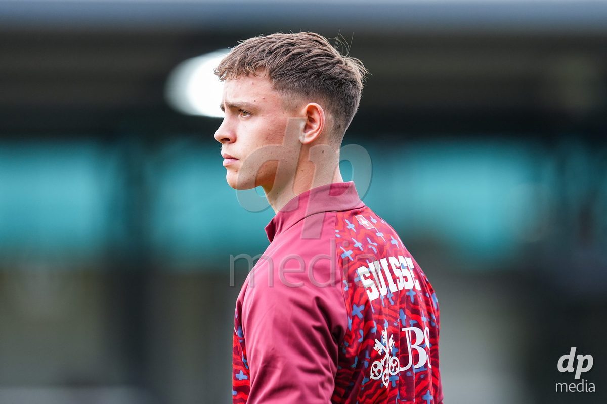 VADUZ, LIECHTENSTEIN - OCTOBER 18: Lucas Lorenzon of Switzerland during warm up prior to the UEFA European Under-17 Qualifier match between Switzerland and Spain at Rheinpark Stadion on October 18, 2026 in Vaduz, Liechtenstein.