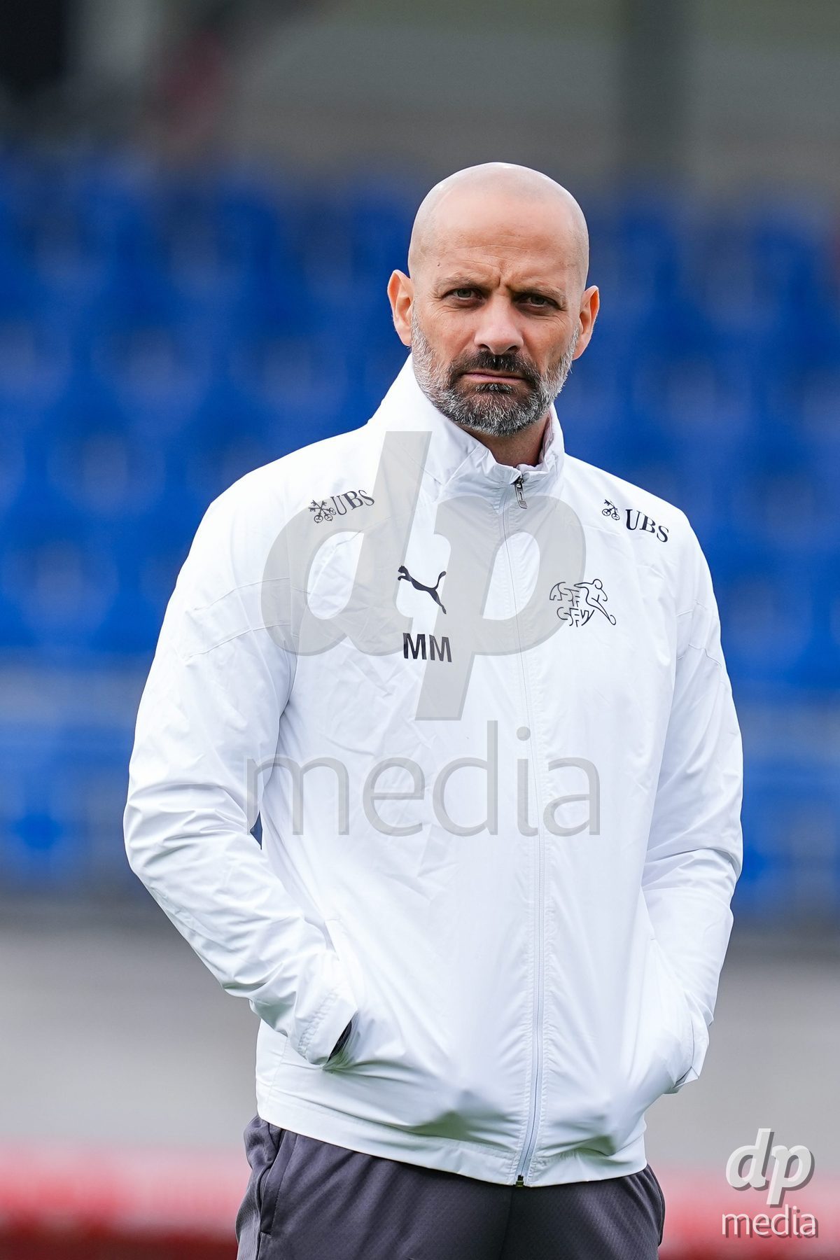 VADUZ, LIECHTENSTEIN - OCTOBER 18: Marco Marano of Switrzerland staff member during the UEFA European Under-17 Qualifier match between Switzerland and Spain at Rheinpark Stadion on October 18, 2026 in Vaduz, Liechtenstein.